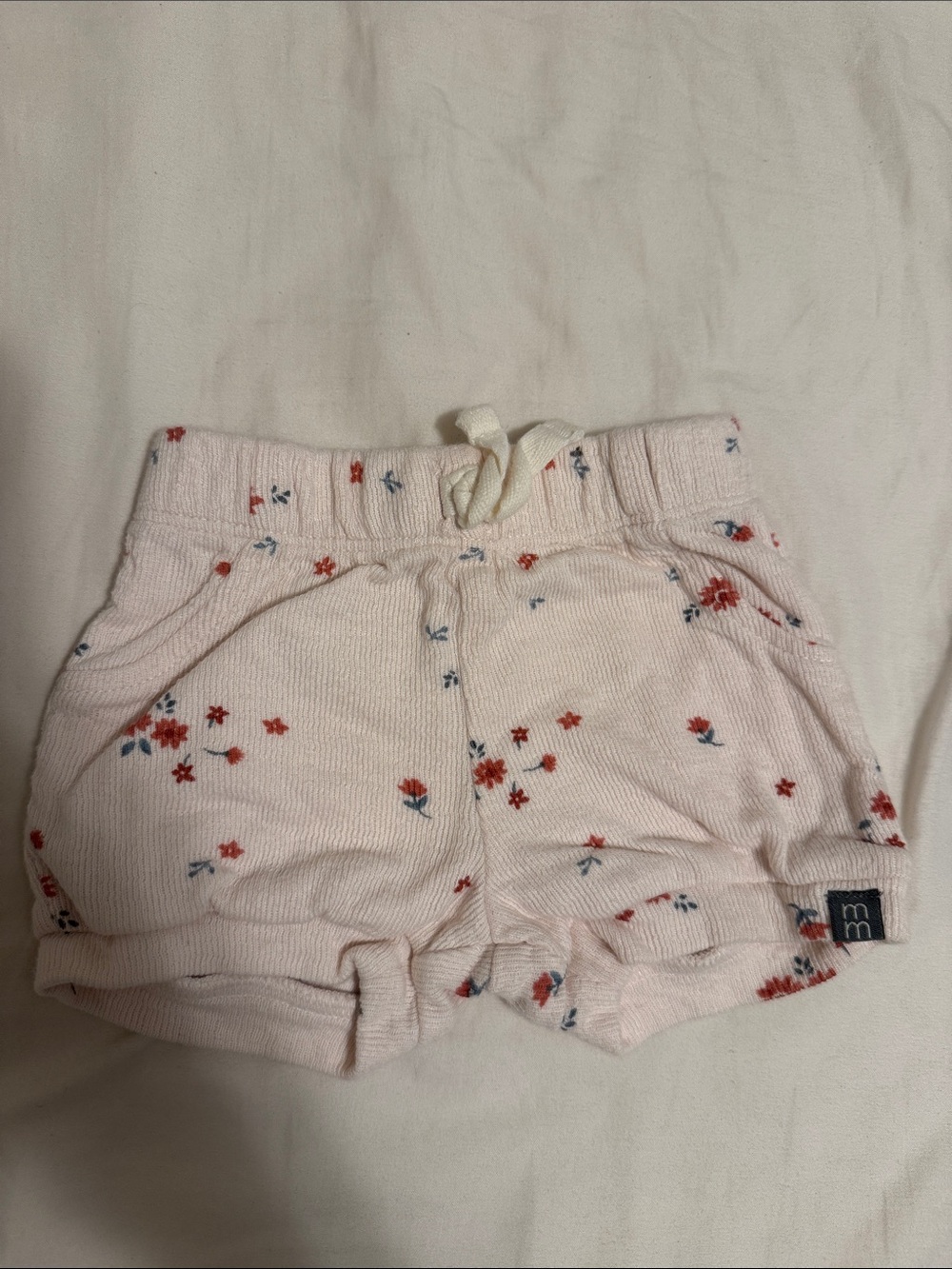 Baby Pink Floral Knit Shorts with Drawstring